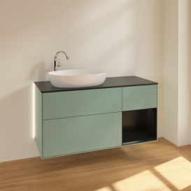 Тумба под раковину Villeroy & Boch Finion 120х50,1 см с подсветкой МДФ оливковый матовый лак/стекло черное матовое G932PDGM