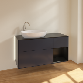 Тумба под раковину Villeroy & Boch Finion 120х50,1 см с подсветкой МДФ темно-синий матовый лак/стекло черное матовое G932PDHG