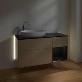 Тумба под раковину Villeroy & Boch Finion 120х50,1 см с подсветкой МДФ шпон дуба/стекло черное матовое G932PDPC