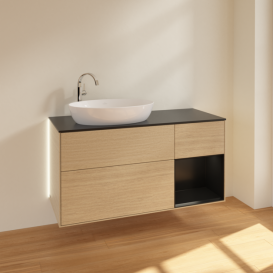 Тумба под раковину Villeroy & Boch Finion 120х50,1 см с подсветкой МДФ шпон дуба/стекло черное матовое G932PDPC