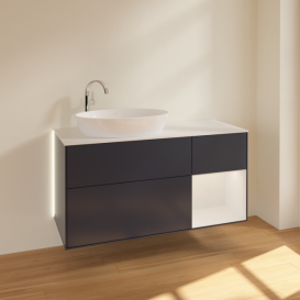 Тумба под раковину Villeroy & Boch Finion 120х50,1 см с подсветкой МДФ темно-синий матовый лак/стекло белое матовое G931GFHG