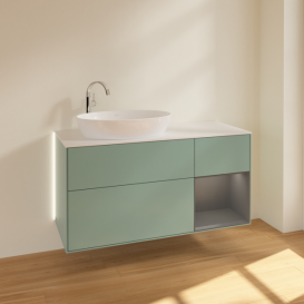 Тумба под раковину Villeroy & Boch Finion 120х50,1 см с подсветкой МДФ оливковый матовый лак/стекло белое матовое G931GKGM