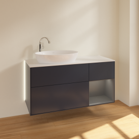 Тумба под раковину Villeroy & Boch Finion 120х50,1 см с подсветкой МДФ темно-синий матовый лак/стекло белое матовое G931GKHG