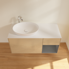 Тумба под раковину Villeroy & Boch Finion 120х50,1 см с подсветкой МДФ шпон дуба/стекло черное матовое G931GKPC