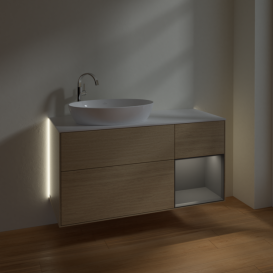 Тумба под раковину Villeroy & Boch Finion 120х50,1 см с подсветкой МДФ шпон дуба/стекло черное матовое G931GKPC