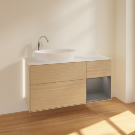 Тумба под раковину Villeroy & Boch Finion 120х50,1 см с подсветкой МДФ шпон дуба/стекло черное матовое G931GKPC