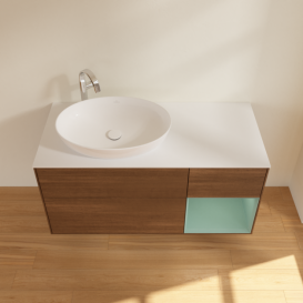 Тумба под раковину Villeroy & Boch Finion 120х50,1 см с подсветкой МДФ шпон грецкого ореха/стекло белое матовое G931GMGN