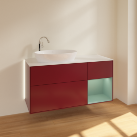 Тумба под раковину Villeroy & Boch Finion 120х50,1 см с подсветкой МДФ пион матовый лак/стекло белое матовое G931GMHB