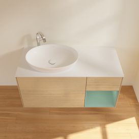 Тумба под раковину Villeroy & Boch Finion 120х50,1 см с подсветкой МДФ шпон дуба/стекло белое матовое G931GMPC