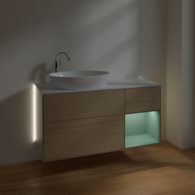 Тумба под раковину Villeroy & Boch Finion 120х50,1 см с подсветкой МДФ шпон дуба/стекло белое матовое G931GMPC