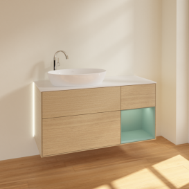 Тумба под раковину Villeroy & Boch Finion 120х50,1 см с подсветкой МДФ шпон дуба/стекло белое матовое G931GMPC