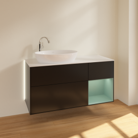 Тумба под раковину Villeroy & Boch Finion 120х50,1 см с подсветкой МДФ черный матовый лак/стекло белое матовое G931GMPD