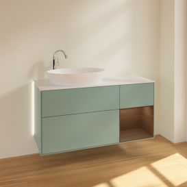 Тумба под раковину Villeroy & Boch Finion 120х50,1 см с подсветкой МДФ оливковый матовый лак/стекло белое матовое G931GNGM