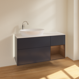 Тумба под раковину Villeroy & Boch Finion 120х50,1 см с подсветкой МДФ темно-синий матовый лак/стекло белое матовое G931GNHG