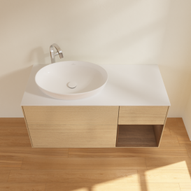 Тумба под раковину Villeroy & Boch Finion 120х50,1 см с подсветкой МДФ шпон дуба/стекло белое матовое G931GNPC