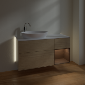 Тумба под раковину Villeroy & Boch Finion 120х50,1 см с подсветкой МДФ шпон дуба/стекло белое матовое G931GNPC