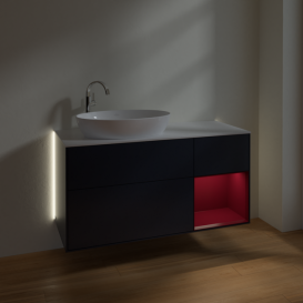 Тумба под раковину Villeroy & Boch Finion 120х50,1 см с подсветкой МДФ темно-синий матовый лак/стекло белое матовое G931HBHG