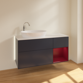 Тумба под раковину Villeroy & Boch Finion 120х50,1 см с подсветкой МДФ темно-синий матовый лак/стекло белое матовое G931HBHG