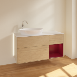 Тумба под раковину Villeroy & Boch Finion 120х50,1 см с подсветкой МДФ шпон дуба/стекло белое матовое G931HBPC