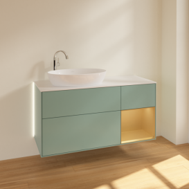 Тумба под раковину Villeroy & Boch Finion 120х50,1 см с подсветкой МДФ оливковый матовый лак/стекло белое матовое G931HFGM