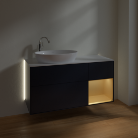 Тумба под раковину Villeroy & Boch Finion 120х50,1 см с подсветкой МДФ темно-синий матовый лак/стекло белое матовое G931HFHG
