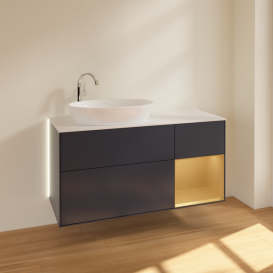 Тумба под раковину Villeroy & Boch Finion 120х50,1 см с подсветкой МДФ темно-синий матовый лак/стекло белое матовое G931HFHG