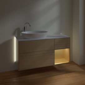 Тумба под раковину Villeroy & Boch Finion 120х50,1 см с подсветкой МДФ шпон дуба/стекло белое матовое G931HFPC