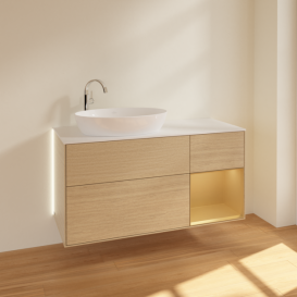 Тумба под раковину Villeroy & Boch Finion 120х50,1 см с подсветкой МДФ шпон дуба/стекло белое матовое G931HFPC