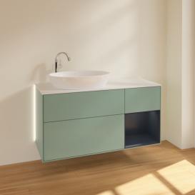 Тумба под раковину Villeroy & Boch Finion 120х50,1 см с подсветкой МДФ оливковый матовый лак/стекло белое матовое G931HGGM