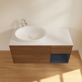 Тумба под раковину Villeroy & Boch Finion 120х50,1 см с подсветкой МДФ шпон грецкого ореха/стекло белое матовое G931HGGN