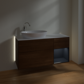 Тумба под раковину Villeroy & Boch Finion 120х50,1 см с подсветкой МДФ шпон грецкого ореха/стекло белое матовое G931HGGN