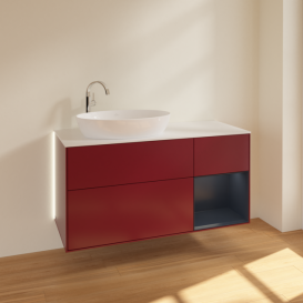 Тумба под раковину Villeroy & Boch Finion 120х50,1 см с подсветкой МДФ пион матовый лак/стекло белое матовое G931HGHB