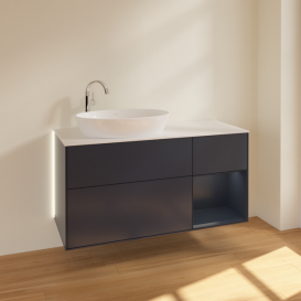 Тумба под раковину Villeroy & Boch Finion 120х50,1 см с подсветкой МДФ темно-синий матовый лак/стекло белое матовое G931HGHG