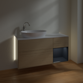 Тумба под раковину Villeroy & Boch Finion 120х50,1 см с подсветкой МДФ шпон дуба/стекло белое матовое G931HGPC