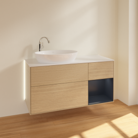 Тумба под раковину Villeroy & Boch Finion 120х50,1 см с подсветкой МДФ шпон дуба/стекло белое матовое G931HGPC