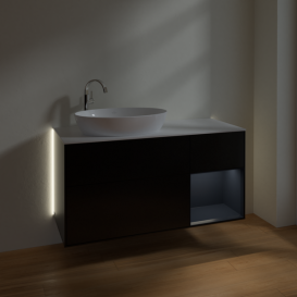 Тумба под раковину Villeroy & Boch Finion 120х50,1 см с подсветкой МДФ черный матовый лак/стекло белое матовое G931HGPD