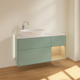 Тумба под раковину Villeroy & Boch Finion 120х50,1 см с подсветкой МДФ оливковый матовый лак/стекло белое матовое G931PCGM