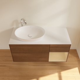 Тумба под раковину Villeroy & Boch Finion 120х50,1 см с подсветкой МДФ шпон грецкого ореха/стекло белое матовое G931PCGN