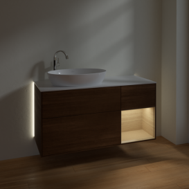 Тумба под раковину Villeroy & Boch Finion 120х50,1 см с подсветкой МДФ шпон грецкого ореха/стекло белое матовое G931PCGN