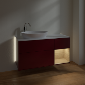 Тумба под раковину Villeroy & Boch Finion 120х50,1 см с подсветкой МДФ пион матовый лак/стекло белое матовое G931PCHB