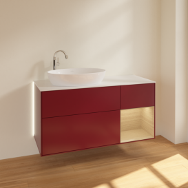 Тумба под раковину Villeroy & Boch Finion 120х50,1 см с подсветкой МДФ пион матовый лак/стекло белое матовое G931PCHB