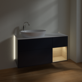 Тумба под раковину Villeroy & Boch Finion 120х50,1 см с подсветкой МДФ темно-синий матовый лак/стекло белое матовое G931PCHG