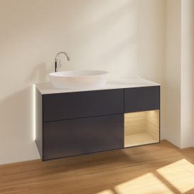 Тумба под раковину Villeroy & Boch Finion 120х50,1 см с подсветкой МДФ темно-синий матовый лак/стекло белое матовое G931PCHG