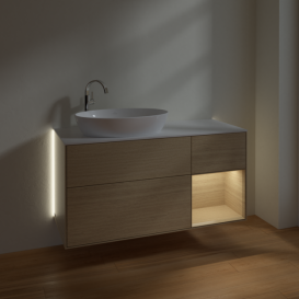 Тумба под раковину Villeroy & Boch Finion 120х50,1 см с подсветкой МДФ шпон дуба/стекло белое матовое G931PCPC