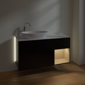 Тумба под раковину Villeroy & Boch Finion 120х50,1 см с подсветкой МДФ черный матовый лак/стекло белое матовое G931PCPD