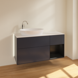 Тумба под раковину Villeroy & Boch Finion 120х50,1 см с подсветкой МДФ темно-синий матовый лак/стекло белое матовое G931PDHG