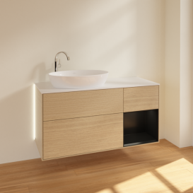 Тумба под раковину Villeroy & Boch Finion 120х50,1 см с подсветкой МДФ шпон дуба/стекло белое матовое G931PDPC