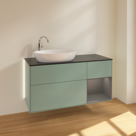 Тумба под раковину Villeroy & Boch Finion 120х50,1 см с подсветкой МДФ оливковый матовый лак/стекло черное матовое G932GKGM