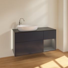Тумба под раковину Villeroy & Boch Finion 120х50,1 см с подсветкой МДФ темно-синий матовый лак/стекло черное матовое G932GKHG