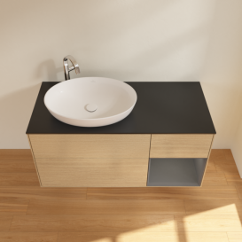 Тумба под раковину Villeroy & Boch Finion 120х50,1 см с подсветкой МДФ шпон дуба/стекло черное матовое G932GKPC